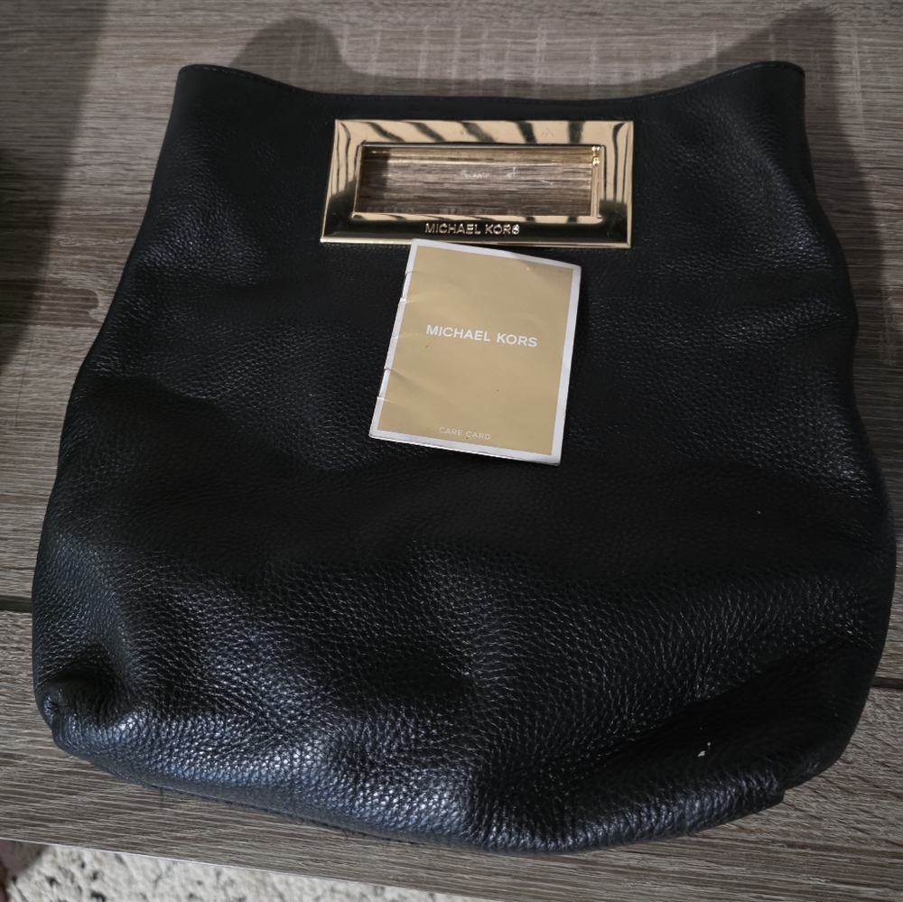 Michael Kors Black Leather Crossbody Bag with Gold Hardware